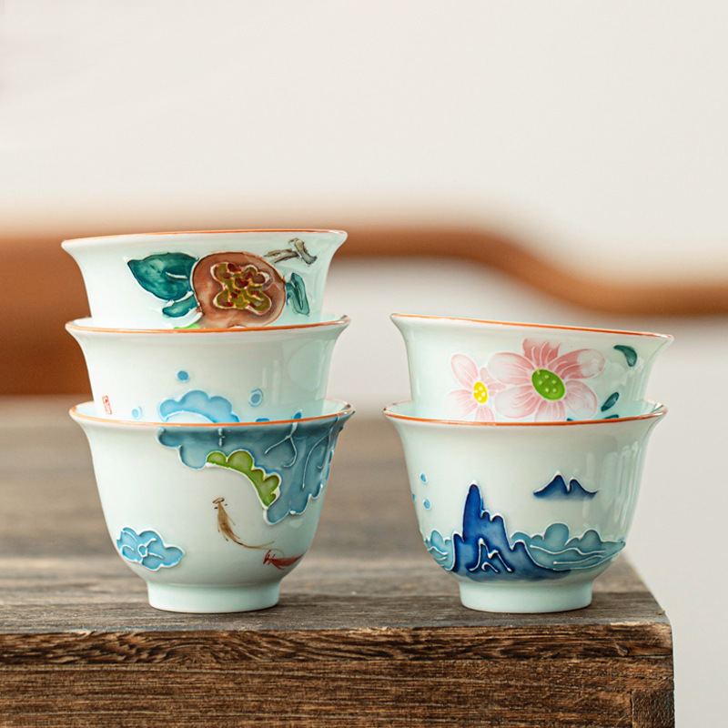 Hand-painted Kung Fu Tea Cup,  - مراجعة Celadon Ceramic Cup وسعره